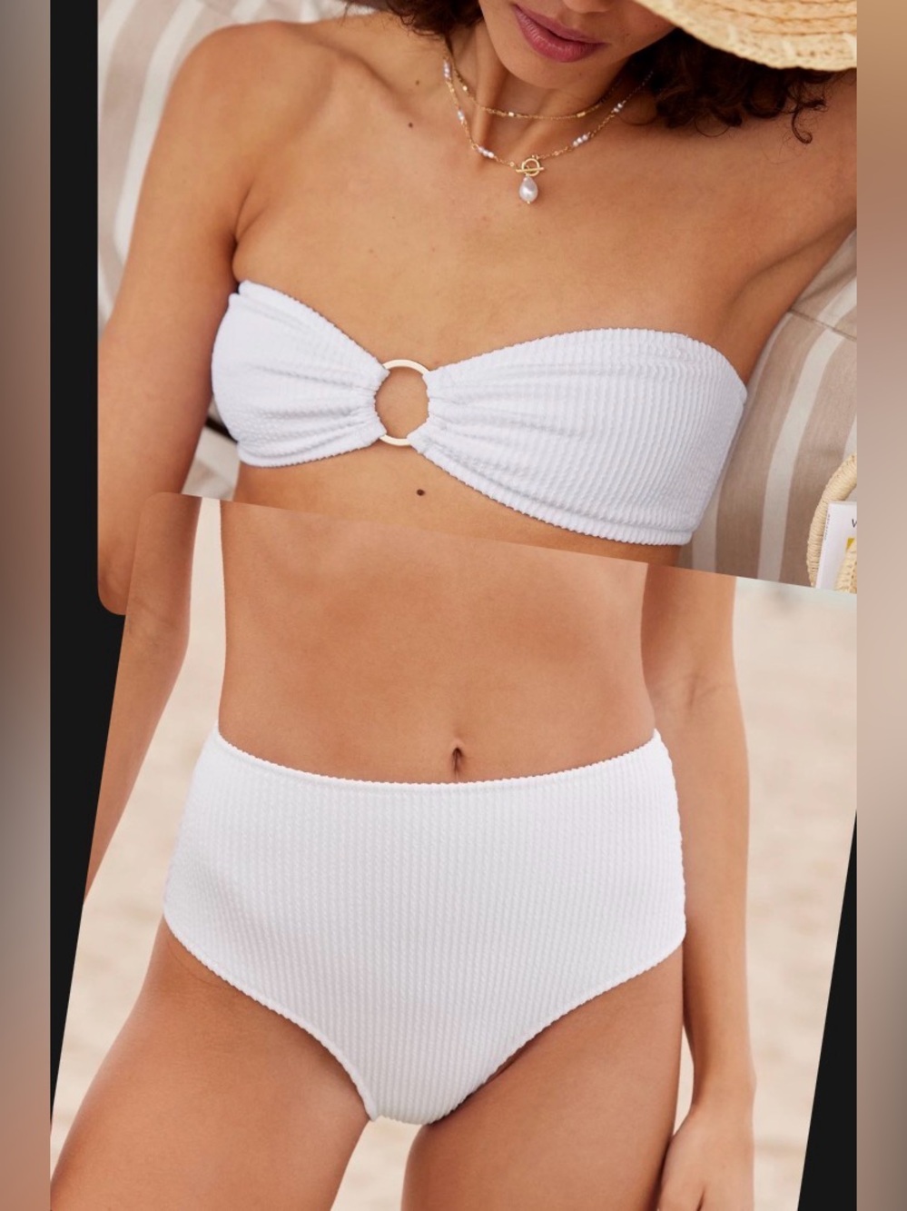 NWT Aerie FULL SET Crinkle Ring Bandeau + High Waist Cheeky Bottom White - M